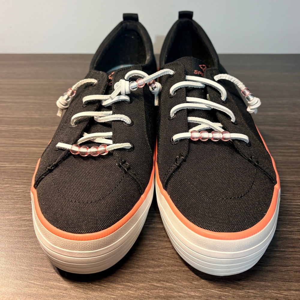 Sperry Crest Vibe Platform Sneakers Black Coral Beaded Laces STS88734 Womens 8.5